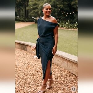 Petal & Pup Midnight Blue Sparkly One-Shoulder Dress